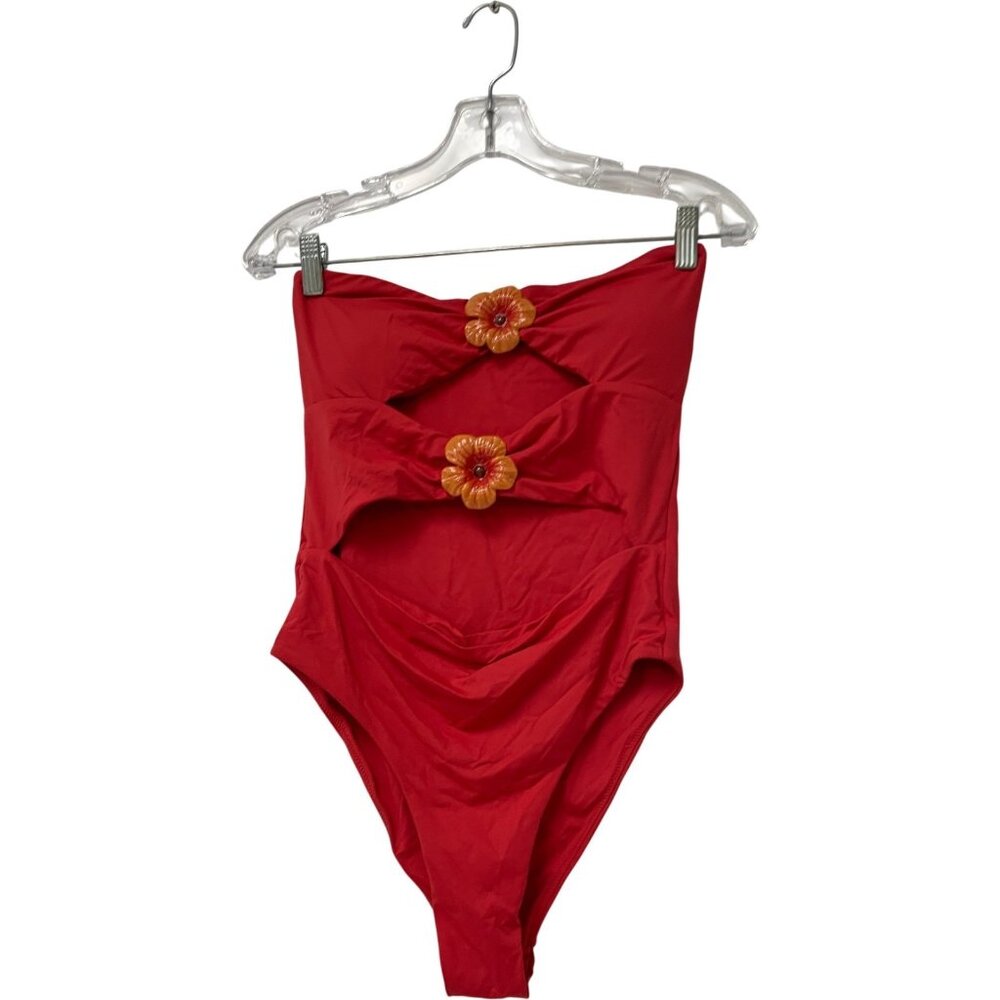 Zara Womens Swimsuit S Orange Cut Out Floral Bandeau Summer Beach 0167/203 NWT - Picture 2 of 13
